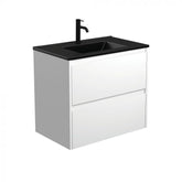Fienza 750mm Dolce Matte Black Top Amato Double Draw Wall Hung Vanity - Satin White